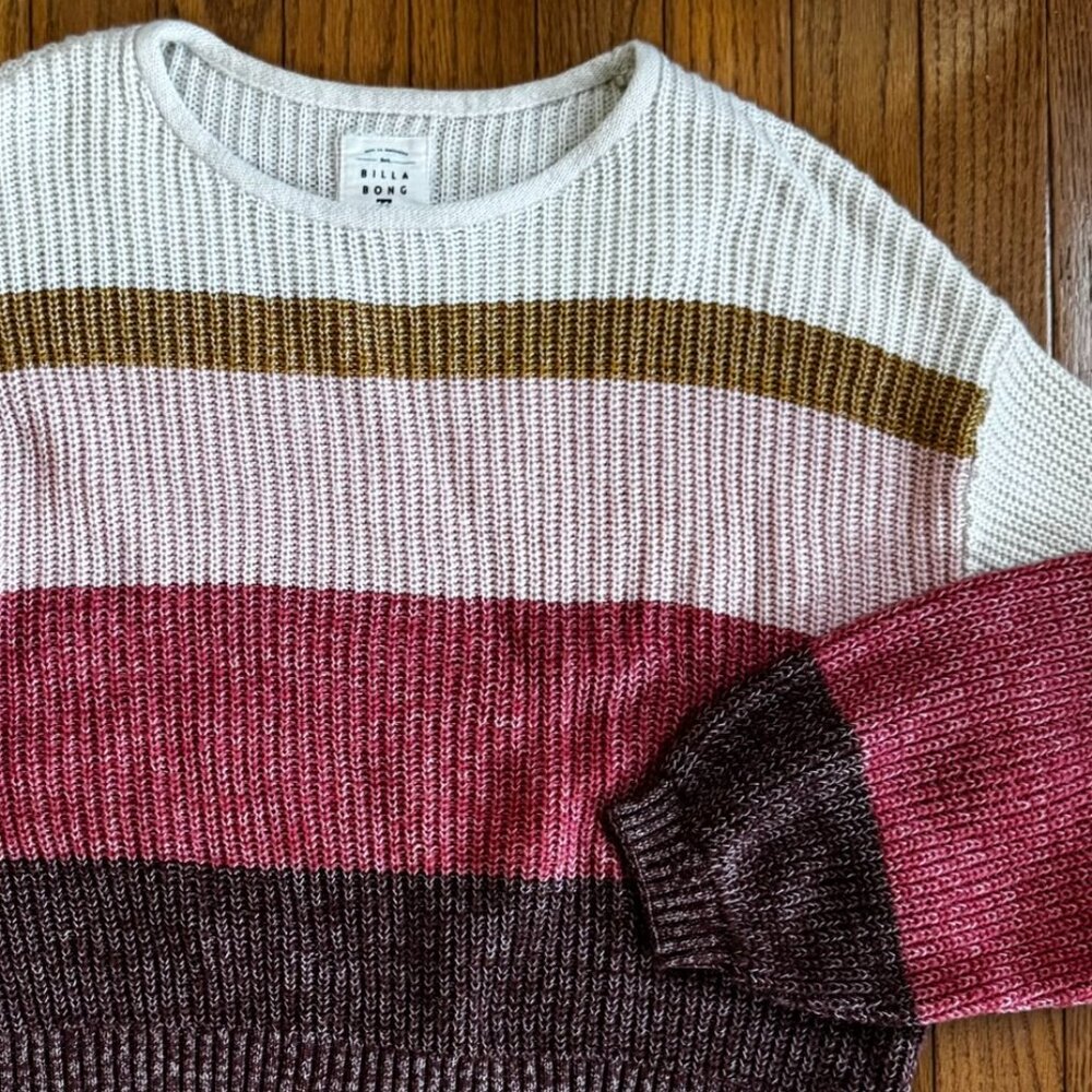 BILLABONG Cropped Sweater - Earthy Rainbow Stripes - Beachy Chic - Large